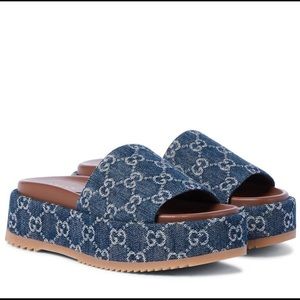 Gucci Angelina GG logo denim platform slides